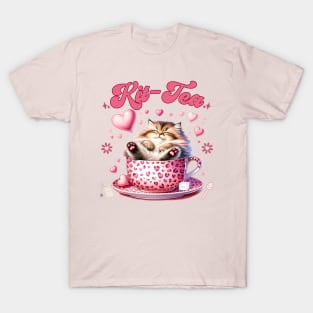 Retro Cute Cat and Tea T-Shirt